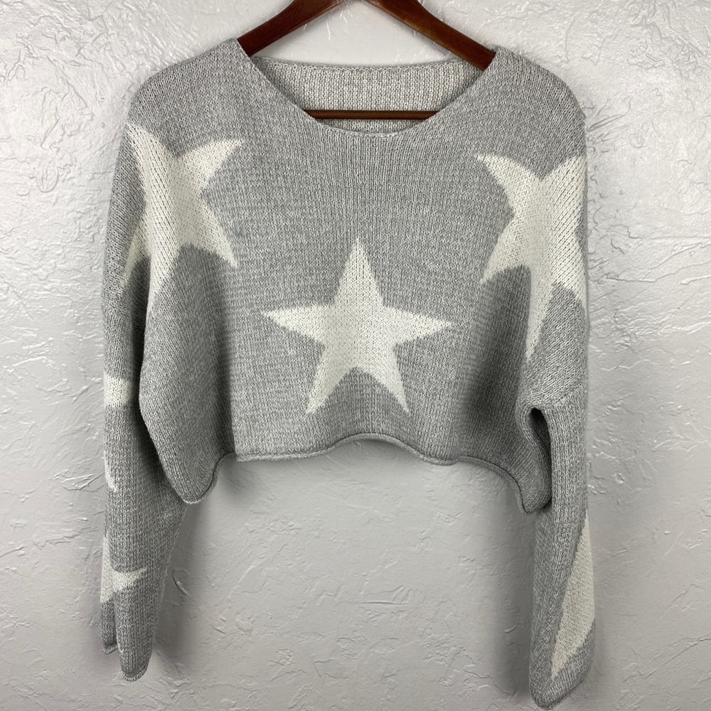 Shein cropped gray Star print sweater - Picture 2 of 7